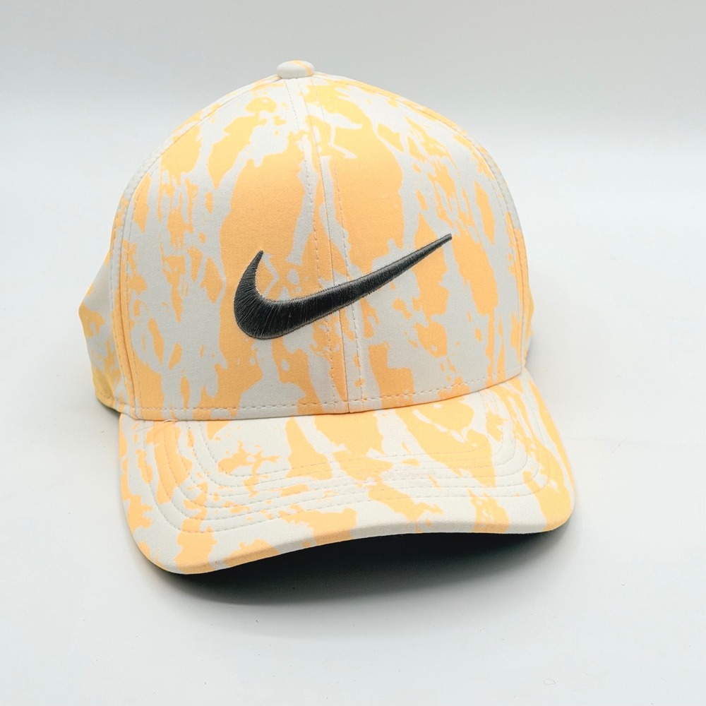 Nike Classic 99 Dry Fit Golf Hat Adjustable Orange White Print Swoosh Cap Active